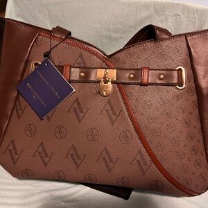 Adrienne Vittadini Brown Tote with Gold Accents